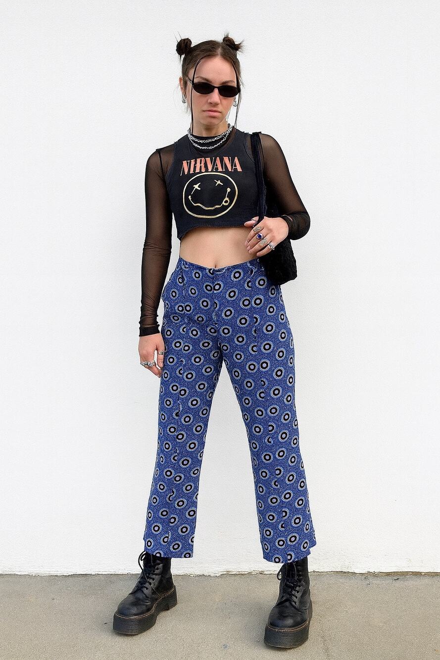 ETRO Women’s Silk Blue Geometric Patterned Statement Pants 48 Size 12 Cropped